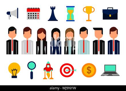 Bündel von Geschäftsleuten Avatare und Zubehör Stock Vektor