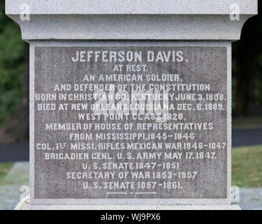 Grab von Konföderierten Präsident Jefferson Davis an der Historic Hollywood Cemetery in Richmond, Virginia Stockfoto