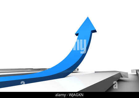 Blauen Pfeil nach oben von grauen Oberfläche Stockfoto