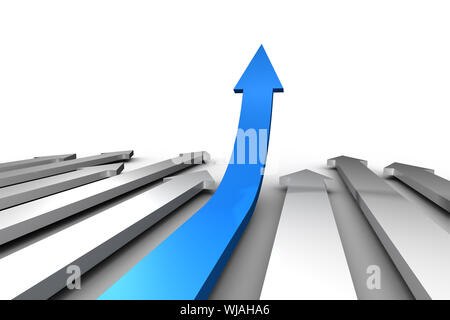 Blauen Pfeil nach oben vom grauen Pfeile Stockfoto