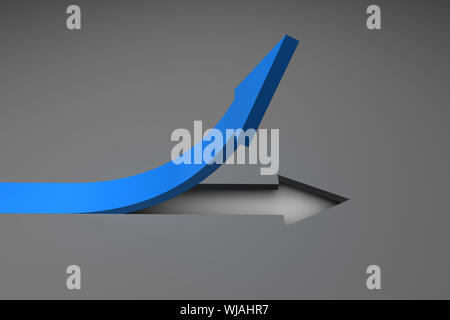 Blauen Pfeil nach oben von grauen Oberfläche Stockfoto