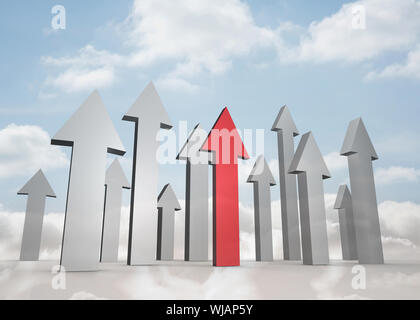 Rote und graue Pfeile gegen Himmel Stockfoto