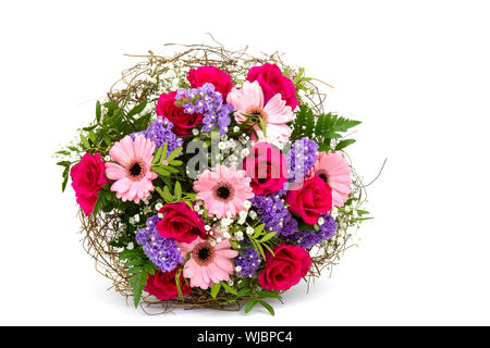 bunter Blumenstrauß isoliert auf weiss Stockfoto