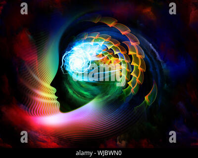 Geometrie der Seele-Serie zwei. Anordnung der menschlichen Profil und abstrakte Elemente zum Thema Spiritualität, Wissenschaft, Kreativität und menschliche Geist Stockfoto