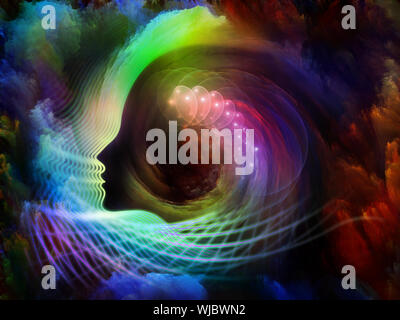 Geometrie der Seele-Serie zwei. Anordnung der menschlichen Profil und abstrakte Elemente zum Thema Spiritualität, Wissenschaft, Kreativität und menschliche Geist Stockfoto