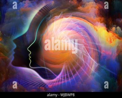 Geometrie der Seele-Serie zwei. Zusammenspiel von menschlichen Profil und abstrakte Elemente zum Thema Spiritualität, Wissenschaft, Kreativität und menschliche Geist Stockfoto