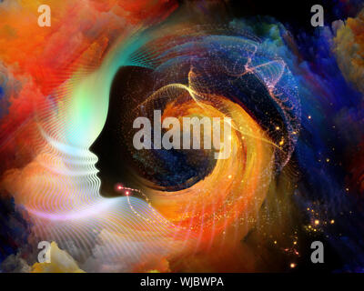 Geometrie der Seele-Serie zwei. Anordnung der menschlichen Profil und abstrakte Elemente zum Thema Spiritualität, Wissenschaft, Kreativität und menschliche Geist Stockfoto