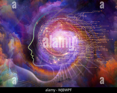 Geometrie der Seele-Serie zwei. Zusammenspiel von menschlichen Profil und abstrakte Elemente zum Thema Spiritualität, Wissenschaft, Kreativität und menschliche Geist Stockfoto