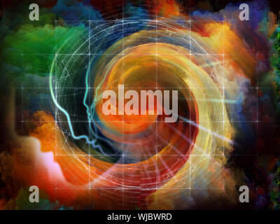 Geometrie der Seele-Serie zwei. Zusammenspiel von menschlichen Profil und abstrakte Elemente zum Thema Spiritualität, Wissenschaft, Kreativität und menschliche Geist Stockfoto