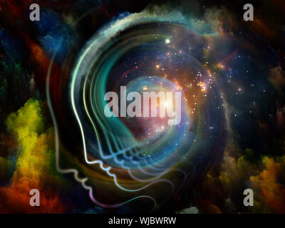 Geometrie der Seele-Serie zwei. Anordnung der menschlichen Profil und abstrakte Elemente zum Thema Spiritualität, Wissenschaft, Kreativität und menschliche Geist Stockfoto