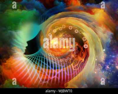 Geometrie der Seele-Serie zwei. Anordnung der menschlichen Profil und abstrakte Elemente zum Thema Spiritualität, Wissenschaft, Kreativität und menschliche Geist Stockfoto