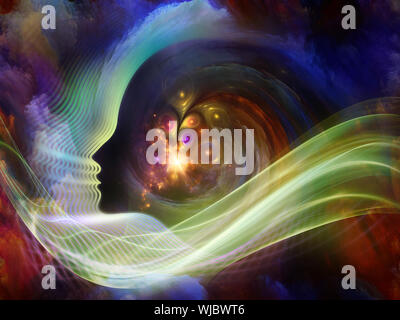 Geometrie der Seele-Serie zwei. Anordnung der menschlichen Profil und abstrakte Elemente zum Thema Spiritualität, Wissenschaft, Kreativität und menschliche Geist Stockfoto