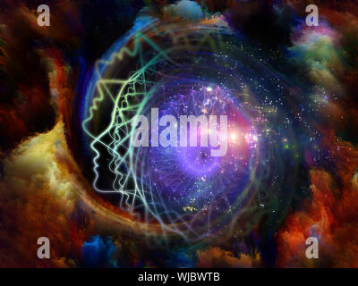 Geometrie der Seele-Serie zwei. Anordnung der menschlichen Profil und abstrakte Elemente zum Thema Spiritualität, Wissenschaft, Kreativität und menschliche Geist Stockfoto