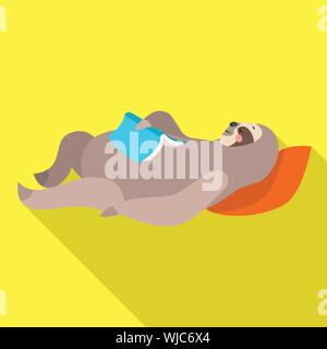 Faultiere schlafen mit dem Buchsymbol. Flache Darstellung der faultiere Schlafen mit Buch vektor Symbol für Web Design Stock Vektor