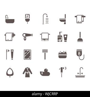 Badezimmer zugehörige Symbol gesetzt. Vector Illustration Stock Vektor