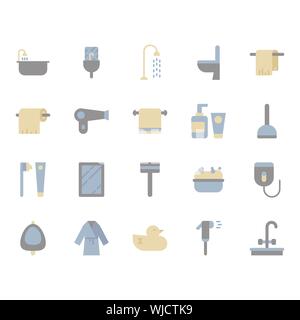 Badezimmer zugehörige Symbol gesetzt. Vector Illustration Stock Vektor