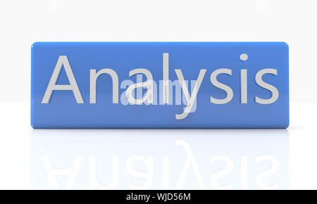 3D-Render blue box mit Text Analyse auf es auf weißem Hintergrund mit Reflektion Stockfoto
