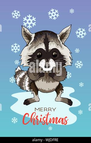 Vektor urlaub Abbildung: Ein süßer Waschbär Weihnachten Winter Grußkarte. Stock Vektor