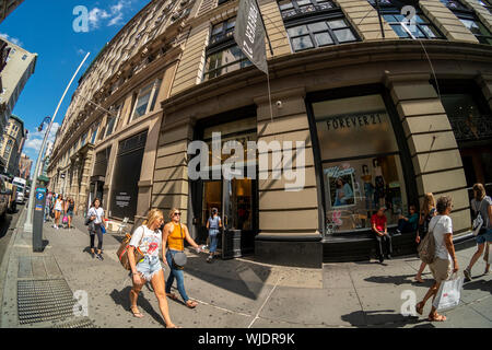 New York NY/USA - August 29, 2019 Die Forever 21 Store im Viertel Soho in New York Stockfoto