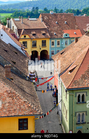 Die mittelalterliche Altstadt innerhalb der Zitadelle. Ein Unesco Weltkulturerbe. Sighisoara, Siebenbürgen. Rumänien Stockfoto