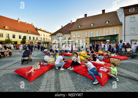 Street Food Festival in Piata Mare. Sibiu, Siebenbürgen. Rumänien Stockfoto
