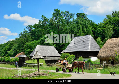 Häuser der Maramures. ASTRA Museum der traditionellen Folk Zivilisation, ein Freilichtmuseum außerhalb Sibiu, Siebenbürgen. Rumänien Stockfoto