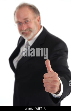 Leitenden Geschäftsmann die Daumen aufgeben. Die Hand im Fokus. Stockfoto