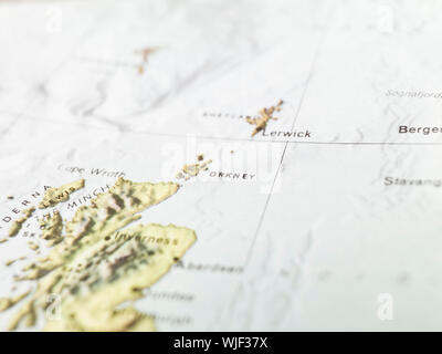 Karte der Orkney Inseln in Schottland Stockfoto