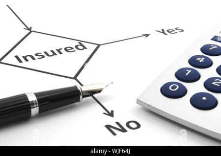 Versicherung oder Risiko-Konzept mit Flussdiagramm und Stift Stockfoto