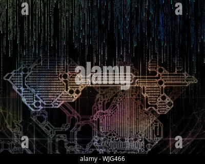 Verschlüsselungsschlüssel Serie. Künstlerischer Hintergrund aus stilisierten Schlüssel und Anzahl Symbole für die Verwendung mit Projekten zur Verschlüsselung, Mathematik und digitalen Techno Stockfoto