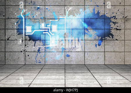 Spritzer auf Wand enthüllt Technologie Schnittstelle Stockfoto