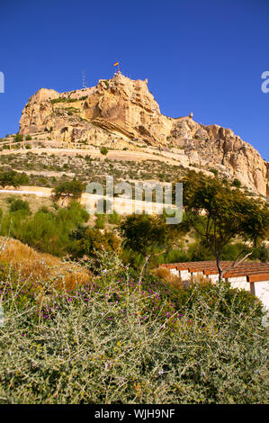 Alicante Santa Barbara Burg in Spanien hoch hinauf auf den Berg in der Nähe von Mittelmeer Stockfoto