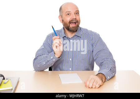 Ein stattlicher Mann mit einem Bart hat eine Idee Stockfoto