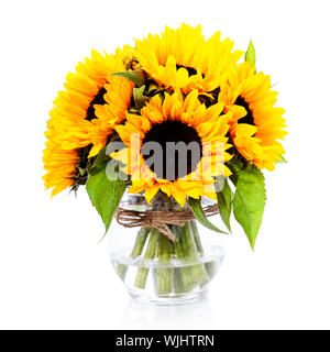 Sonnenblumen in einer Vase über Weiß Stockfoto