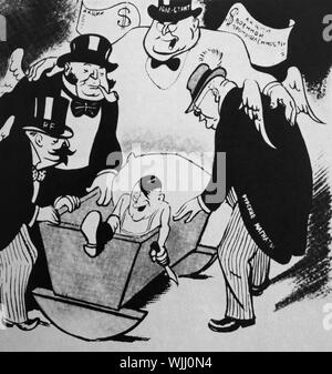 Eine sowjetische Russische Cartoon von 1936 zeigt den westlichen Kapitalisten als Hüter der Deutschen Bundeskanzler, Adolf Hitler. Die generelle Kritik, die mit der Unterzeichnung des Molotow-Ribbentrop Pakt, auch als die NS-sowjetischen Pakt, der deutsch-sowjetische Nichtangriffspakt oder der NS-deutsch-sowjetischen Pakt der Aggression bekannt, war eine Neutralität Pakt zwischen dem nationalsozialistischen Deutschland und der Sowjetunion in Moskau am 23. August 1939 von Außenminister Joachim von Ribbentrop und Wjatscheslaw Molotow unterzeichnet. Stockfoto