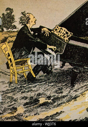 Ein deutscher Weltkrieg zwei Cartoon kommentieren Ignacy Jan Paderewski (1860-1941), polnischer Pianist und Komponist, Politiker, Staatsmann und Sprecher für die Polnische Unabhängigkeit, angeblich Konzerte spielen, während Wardaw verbrannt. Nach dem deutschen Überfall auf Polen, in Polen bekannt als 1939 defensiven Krieg Wojna Paderewski ins öffentliche Leben zurück. Im Jahre 1940 übernahm er die Leitung des Nationalen Rates für Polen, einem polnischen Parlament im Exil in London. Stockfoto