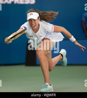 Flushing, Queens, NY, USA. 3. Sep 2019. Johanna Konta (GBR) verliert gegen Elina Svitolina (UKR) 6:4, bei den US Open zu Billie Jean King National Tennis Center in Flushing, Queens, New York © Jo Becktold/CSM/Alamy leben Nachrichten Stockfoto