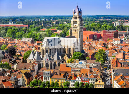 Luftaufnahme von St. Salvator Kathedrale, alte Stadt Brügge, Belgien Stockfoto