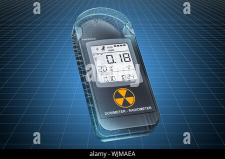 Visualisierung 3D-CAD-Modell von Gammastrahlung Personendosimeter, Blaupause. 3D-Rendering Stockfoto