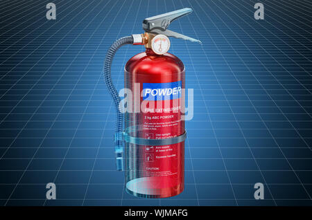 Visualisierung 3D-CAD-Modell der Feuerlöscher, Blaupause. 3D-Rendering Stockfoto