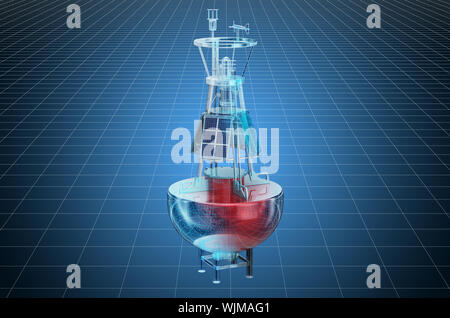 Visualisierung 3D-CAD-Modell der Wetter Boje, Blaupause. 3D-Rendering Stockfoto