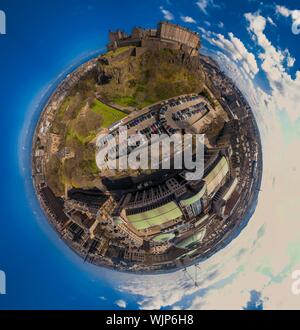 Luftaufnahme eines 360 sphärischen Panoramas der Stadt Edinburgh Stockfoto