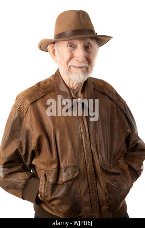 Abenteurer oder Archäologe in braune Lederjacke Stockfoto