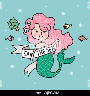 Mermaid speichern das Meer cartoon Vektor-illustration doodle Stil Stock Vektor