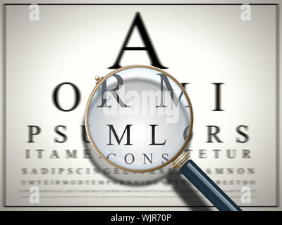 Ein Bild von einem scharfen unscharfe Test mit einer Lupe Stockfoto