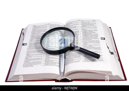 Öffnen Sie Bücher isoliert auf weißem Hintergrund. (Clipping-Pfad enthalten) Stockfoto