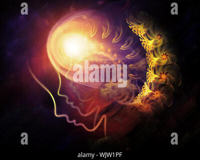 Geometrie der Seele-Serie zwei. Anordnung der menschlichen Profil und abstrakte Elemente zum Thema Spiritualität, Wissenschaft, Kreativität und menschliche Geist Stockfoto