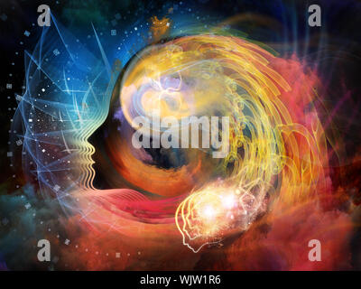 Geometrie der Seele-Serie zwei. Zusammenspiel von menschlichen Profil und abstrakte Elemente zum Thema Spiritualität, Wissenschaft, Kreativität und menschliche Geist Stockfoto