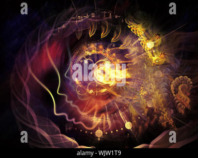 Geometrie der Seele-Serie zwei. Anordnung der menschlichen Profil und abstrakte Elemente zum Thema Spiritualität, Wissenschaft, Kreativität und menschliche Geist Stockfoto
