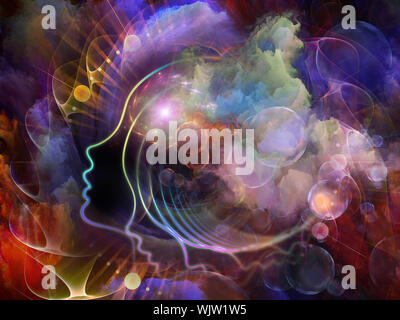 Geometrie der Seele-Serie zwei. Zusammenspiel von menschlichen Profil und abstrakte Elemente zum Thema Spiritualität, Wissenschaft, Kreativität und menschliche Geist Stockfoto